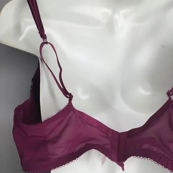 CaciqueWomen's Maroon/Burgundy Embroidered Lace Lined Padded Bra Size 40DD - Picture 6 of 12